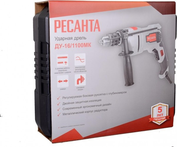 Дрель ударная сетевая Ресанта ДУ-16/1100МК 75/8/5