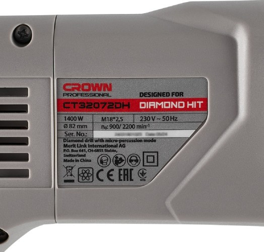 Машина алмазного бурения Crown CT32072DH BMC с микроударом + набор для монтажа кондиционеров CT32072DH BMC + 52/450SPDH18114